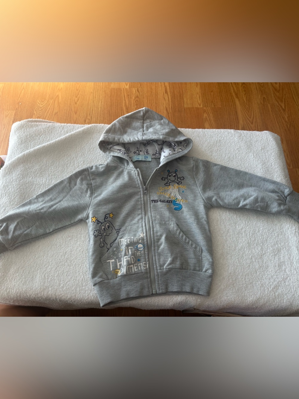 Gray Kids' Hooded Zip Sweatshirt with Playful Space Graphics